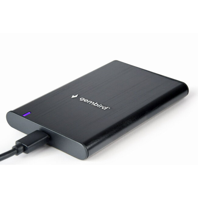 USB 3.1 2,5" SATA HDD/SSD Gehäuse mit USB-C, gebürstetes Aluminium, Schwarz