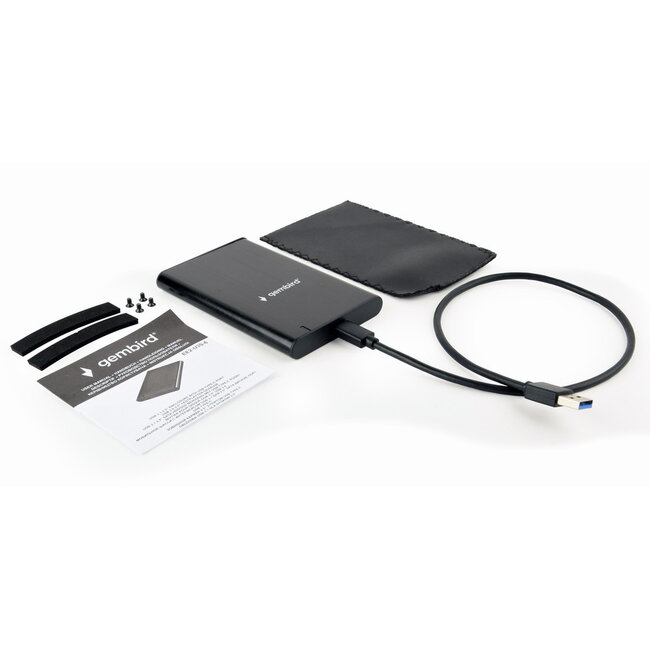 USB 3.1 2,5" SATA HDD/SSD Gehäuse mit USB-C, gebürstetes Aluminium, Schwarz