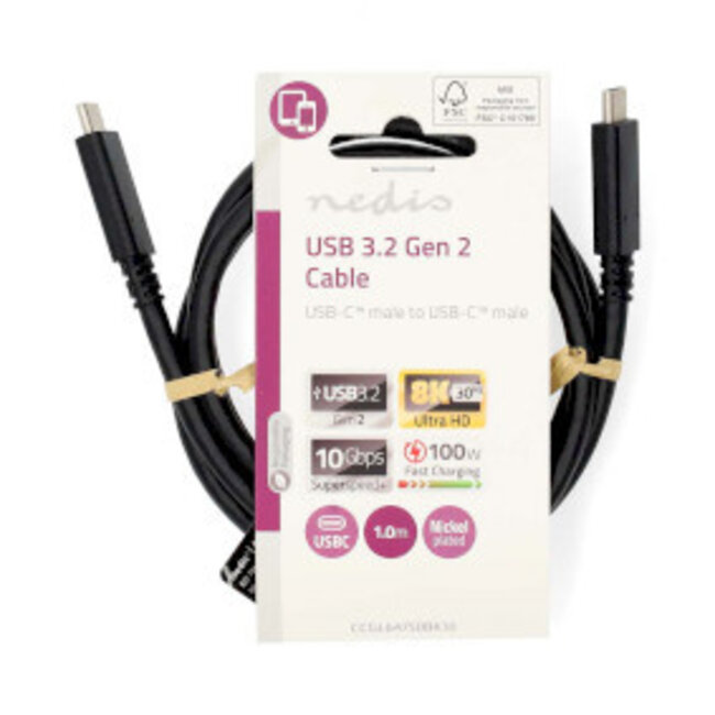 USB-Kabel USB 3.2 Gen 2x2 USB-C™ Stecker zu USB-C™ Stecker 240W 8K@30Hz 10 Gbps 1m Schwarz PVC