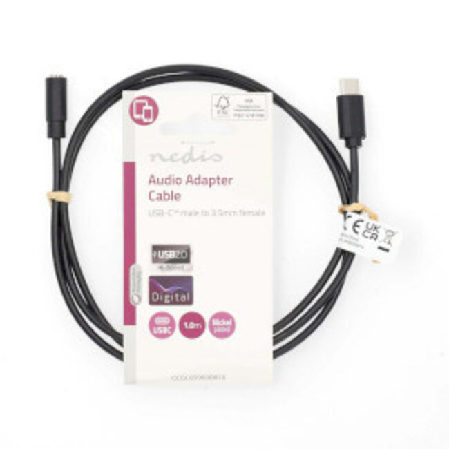 USB-C™ Adapter | USB 2.0 | USB-C™ Stecker | 3,5 mm Buchse | 1,00 m | Rund | Vernickelt | PVC | Schwarz | Etikett