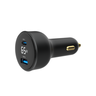 Gembird 2-Port USB Auto-Schnellladegerät, Typ-C PD, LCD, 65 W, Schwarz