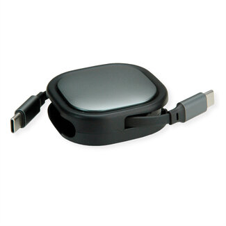 Roline ROLINE USB 2.0 Typ C Einziehbares Kabel, 60W, C-C, M/M, Schwarz, 1,2 m