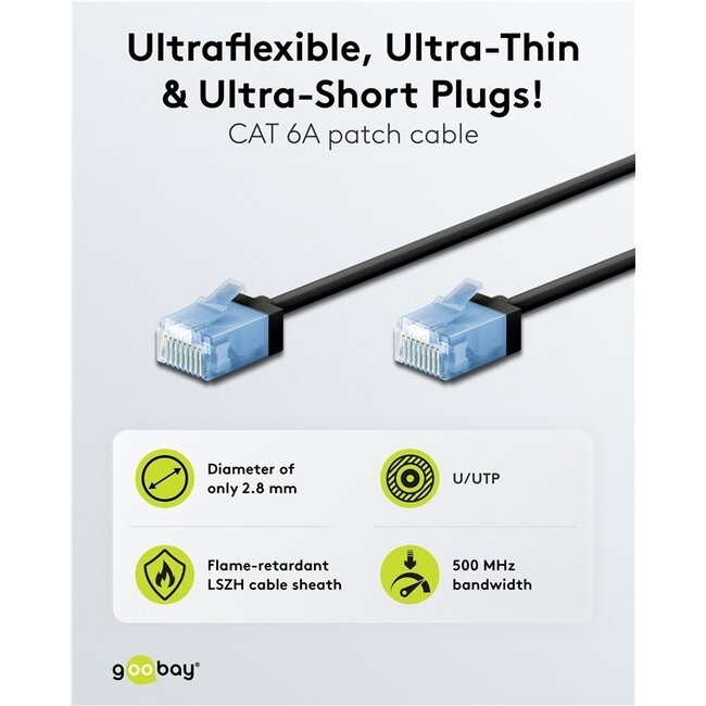 UTP CAT6a Slimline Netzwerkkabel | LSZH | Schwarz | 0,5 m