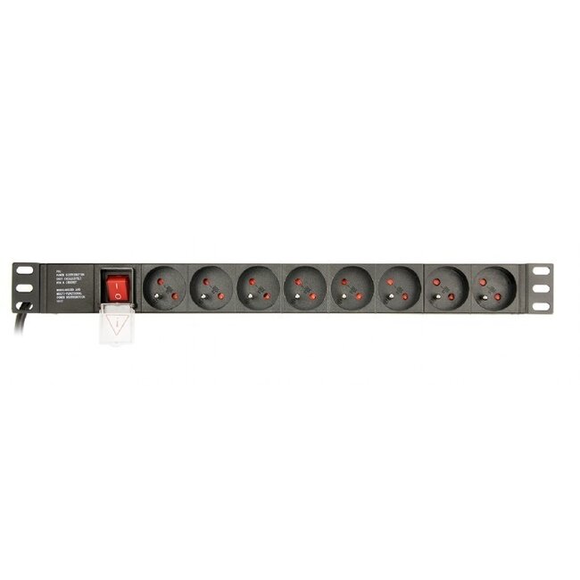 19 Zoll Steckdosenleiste | Schalter | CEE 7/7 - 8x CEE 7/5 (Belgien) | 1U | Schwarz | 3 Meter