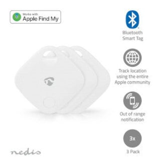 Nedis Keyfinder | Für Apple Find My App | Batteriebetrieben | 3x CR2032 inkl. Batterien | Bluetooth® 5.1 | Bis zu 1 Jahr Laufzeit | Weiß | 3 Stück