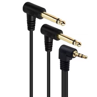 Dolphix 3,5mm Stereo Winkelklinke auf 2x 6,35mm Mono Winkelklinke Kabel | Vergoldet | 0,30 m