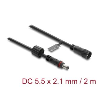 DeLOCK Delock DC Verlängerungskabel 5,5 x 2,1 mm Stecker auf Buchse mit Schraubkappe M12 x 1,75 mm wasserdicht 18 AWG 2 m schwarz