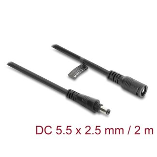 DeLOCK Delock DC-Verlängerungskabel 5,5 x 2,5 mm Stecker auf Buchse mit Bajonettverschluss 18 AWG 2 m schwarz