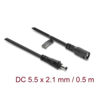 DeLOCK Delock DC-Verlängerungskabel 5,5 x 2,1 mm Stecker auf Buchse mit Bajonettverschluss 18 AWG 0,5 m schwarz