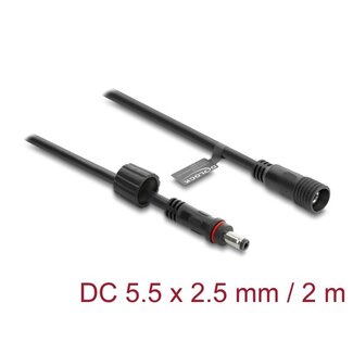DeLOCK Delock DC-Verlängerungskabel 5,5 x 2,5 mm Stecker auf Buchse mit Schraubkappe M12 x 1,75 mm wasserdicht 18 AWG 2 m schwarz