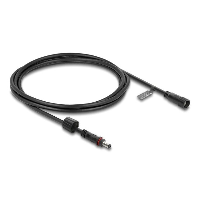 Delock DC-Verlängerungskabel 5,5 x 2,5 mm Stecker auf Buchse mit Schraubkappe M12 x 1,75 mm wasserdicht 18 AWG 2 m schwarz