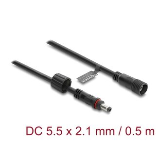 DeLOCK Delock DC Verlängerungskabel 5,5 x 2,1 mm Stecker auf Buchse mit Schraubkappe M12 x 1,75 mm wasserdicht 18 AWG 0,5 m schwarz