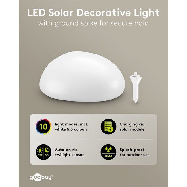 Goobay 2er-Set LED Solar-Dekoleuchte Stein, 24 cm, Größe M, RGBW