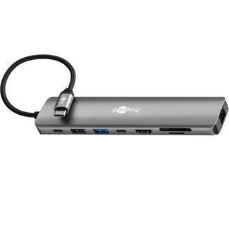 Goobay Goobay USB-C zu HDMI 4K 30Hz, USB-A, USB-C PD 100W, RJ45 & SD Adapter | Aluminium | 0,10 m