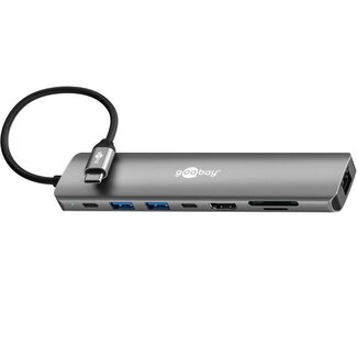 Goobay Goobay USB-C zu HDMI 4K 60Hz, USB-A, USB-C PD 100W, RJ45 & SD Adapter | Aluminium | 0,10 m