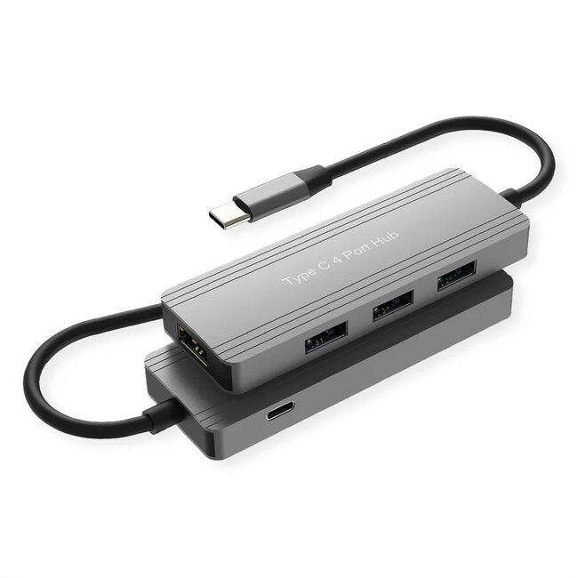 USB-C Hub | 4x USB-A | USB 3.0 5 Gbps | Aluminium | 0,10 m