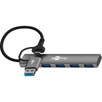 Goobay Goobay USB-Hub (USB-A/USB-C) | 4x USB-A | USB 3.0 5 Gbps | Aluminium | 0,10 m