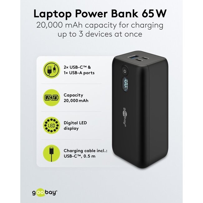 Goobay Laptop Powerbank 20.000 mAh mit Power Delivery