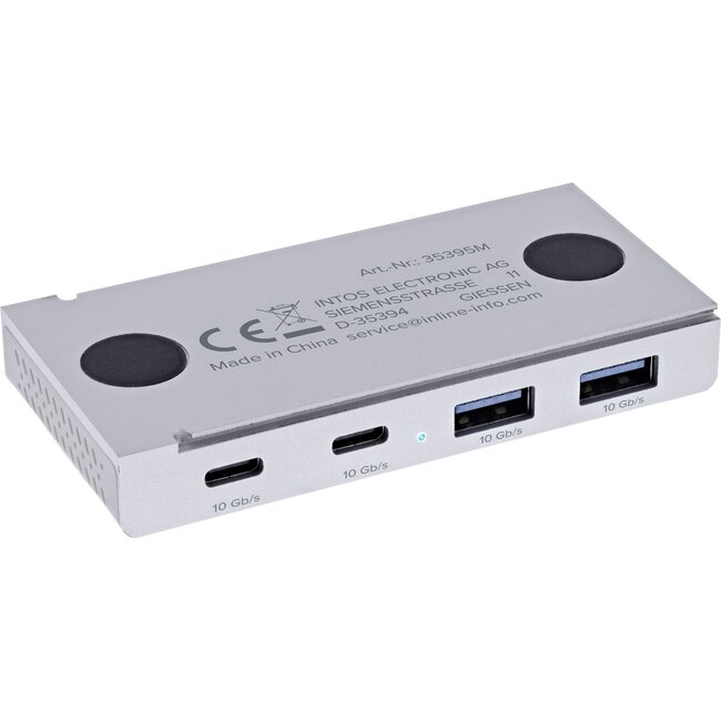 InLine magnetischer USB-Hub (USB-A/USB-C) | 2x USB-C + 2x USB-A | USB 3.1 10 Gbps | Aluminium | 1,5 m