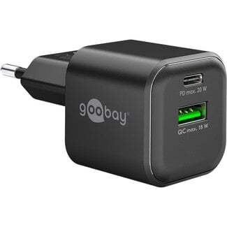 Goobay Goobay Nano USB-Ladegerät | USB-C PD + USB-A QC | GaN | 20W | Schwarz