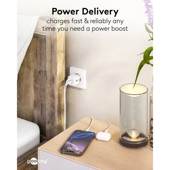 Goobay Nano USB-Ladegerät | USB-C PD + USB-A QC | GaN | 20W | Weiß