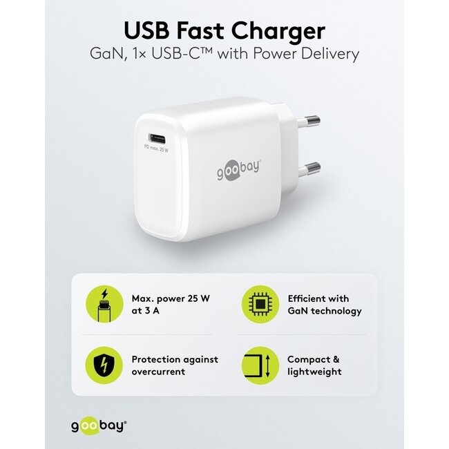 Goobay USB-C PD Ladegerät | GaN | 25W | Weiß