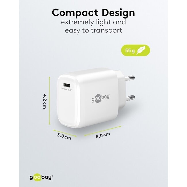 Goobay USB-C PD Ladegerät | GaN | 25W | Weiß