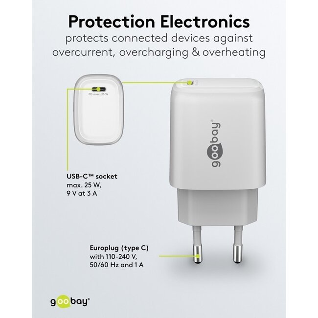 Goobay USB-C PD Ladegerät | GaN | 25W | Weiß