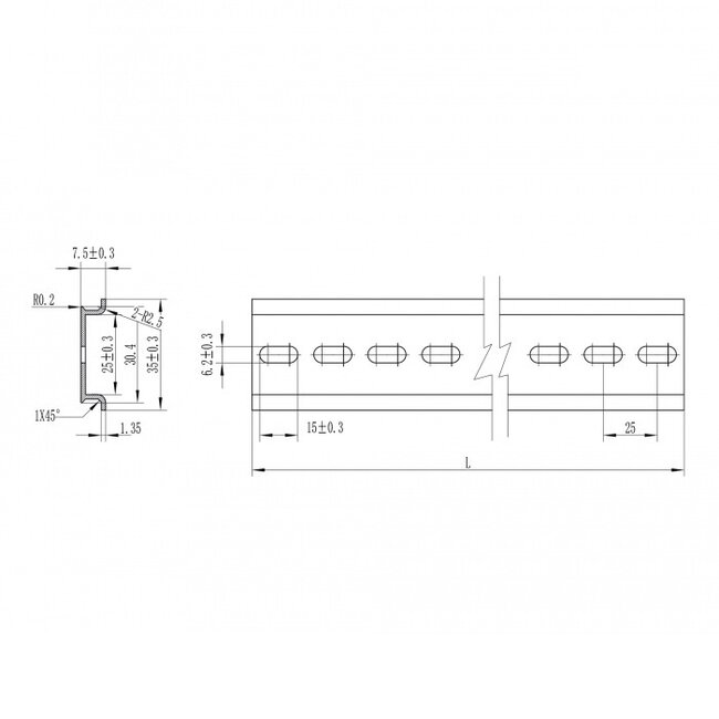 DIN-Schiene mit Schlitzlöchern | 10 Zoll | 25,4 x 3,5 x 0,75 cm | Aluminium