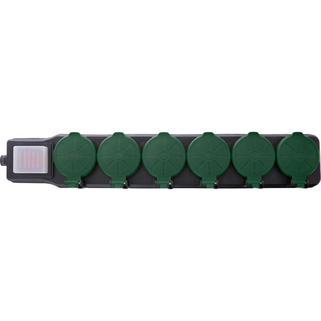 IP44 Outdoor-Steckdosenleiste 6-fach mit Schalter | Schwarz/Grün | 10 Meter