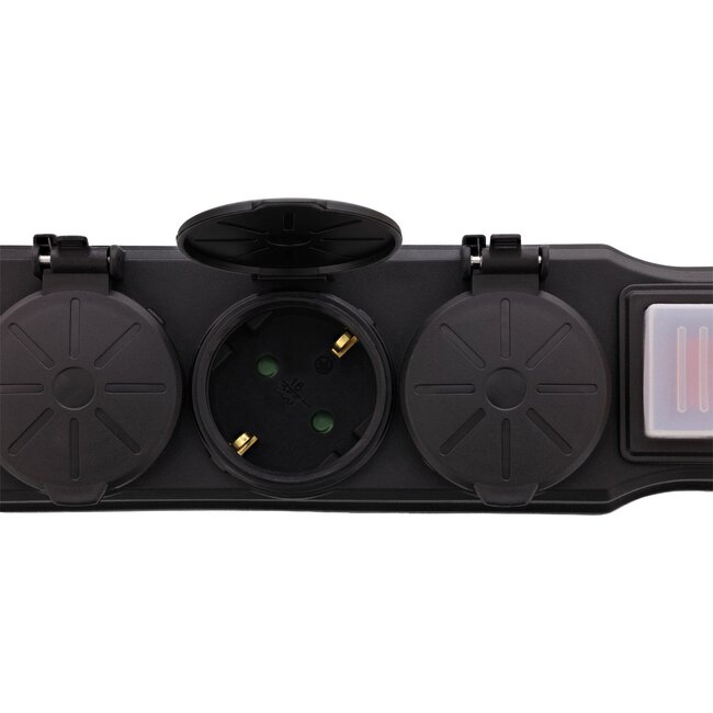 IP44 Outdoor-Steckdosenleiste 6-fach mit Schalter | Schwarz/Grün | 10 Meter