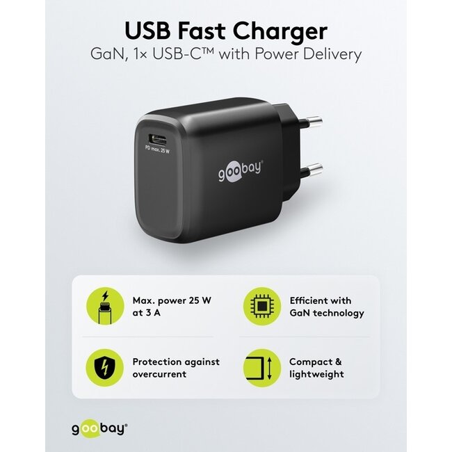 Goobay USB-C PD Ladegerät | GaN | 25W | Schwarz