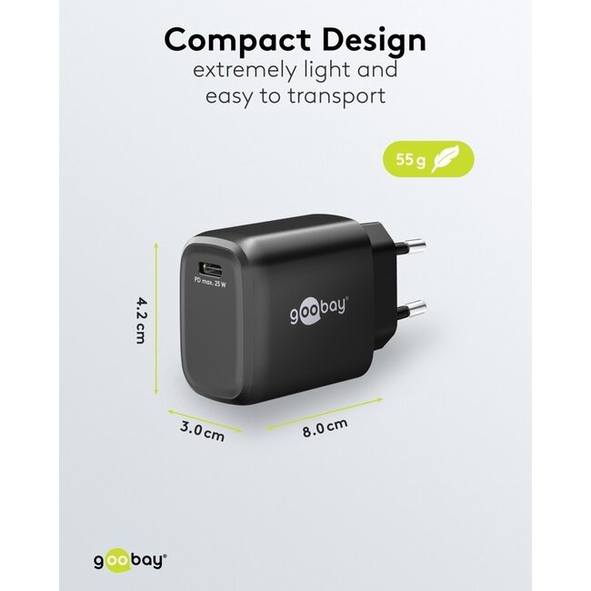Goobay USB-C PD Ladegerät | GaN | 25W | Schwarz