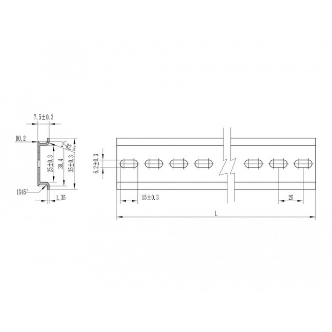 DIN-Schiene mit Schlitzlöchern | 100 x 3,5 x 0,75 cm | Aluminium