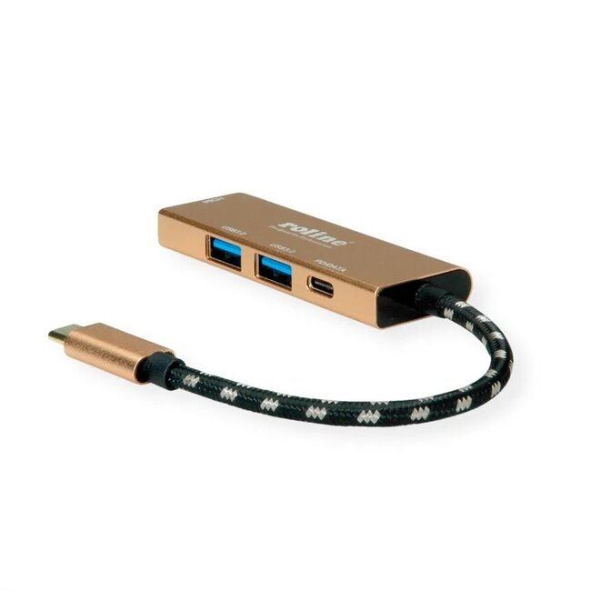 Roline Gold USB-C auf HDMI 4K 30Hz, USB-A & USB-C PD 60W | 0,10 m