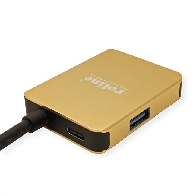 Roline Gold USB-C auf HDMI 4K 30Hz, USB-A & USB-C PD 60W | 0,10 m