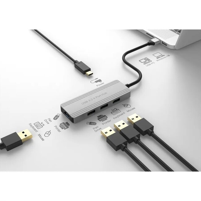 USB-Hub (USB-A) | 4x USB-A | USB 3.0 5 Gbps | Aluminium | 0,10 m