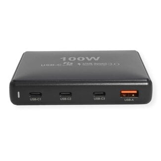 Value USB-Ladegerät | 3x USB-C PD & 1x USB-A QC | GaN | 100W | Schwarz
