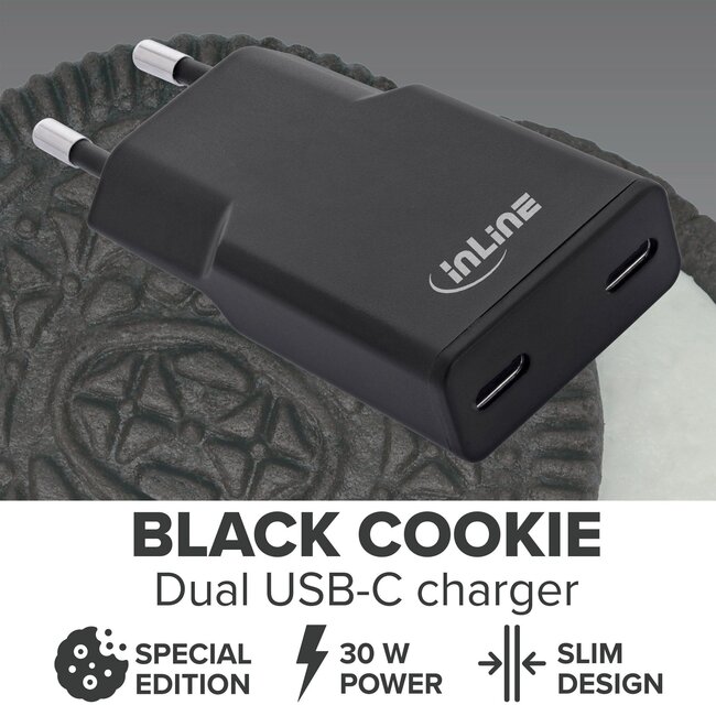 InLine USB-Ladegerät | 2x USB-C PD | GaN | 30W | Schwarz