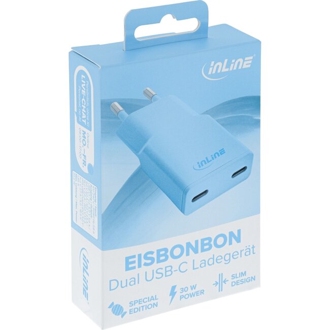 InLine USB-Ladegerät | 2x USB-C PD | GaN | 30W | Blau