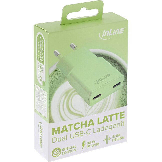 InLine USB-Ladegerät | 2x USB-C PD | GaN | 30W | Grün