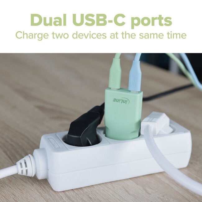 InLine USB-Ladegerät | 2x USB-C PD | GaN | 30W | Grün