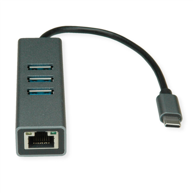 ROLINE USB Typ C zu Gigabit Ethernet Adapter + 3-fach Hub