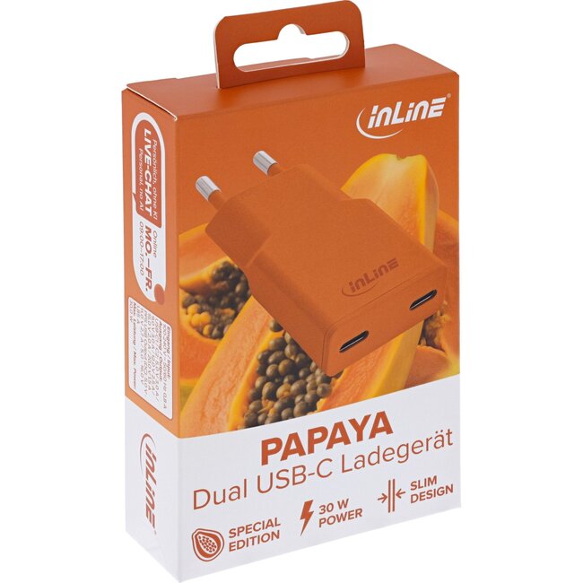 InLine USB-Ladegerät | 2x USB-C PD | GaN | 30W | Orange