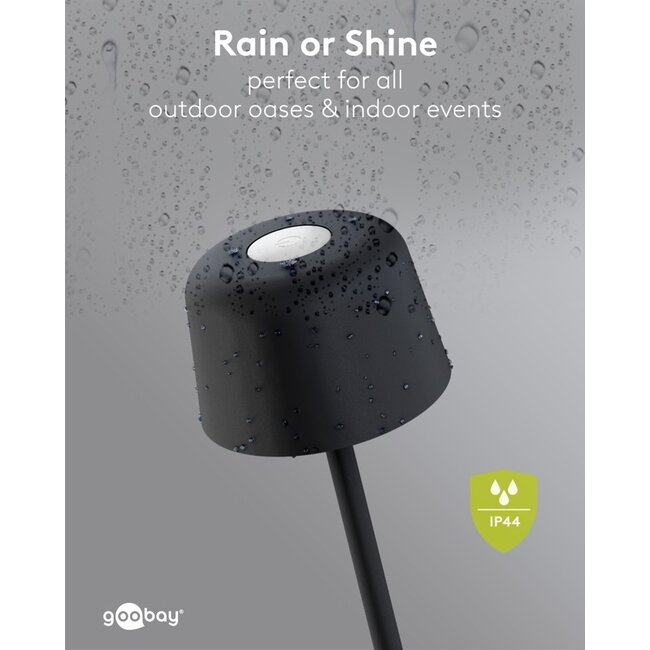 Goobay LED-Tischlampe | warmweiß | dimmbar | wiederaufladbar (USB-C) | schwarz | IP44