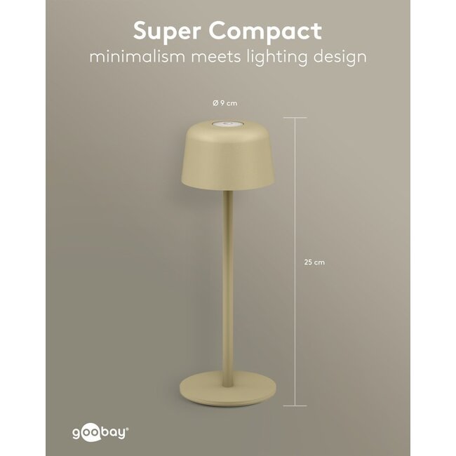 Goobay LED-Tischlampe | warmweiß | dimmbar | USB-C aufladbar | beige | IP44