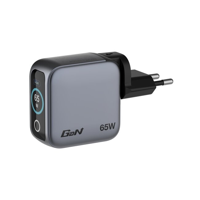 Verbatim USB-Ladegerät mit Display | 2x USB-C PD & 1x USB-A QC | inkl. USB-C Kabel | GaN | 65W | Grau