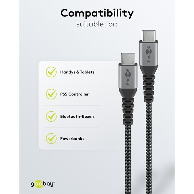 Goobay USB-C Kabel | USB 2.0 | PD 60W | Nylon | 15 cm