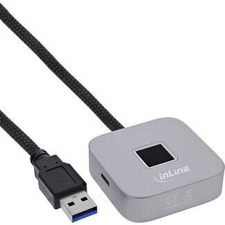 InLine InLine® USB-Fingerabdruckscanner mit Hub, Windows Hello, 1,5 m, Silber