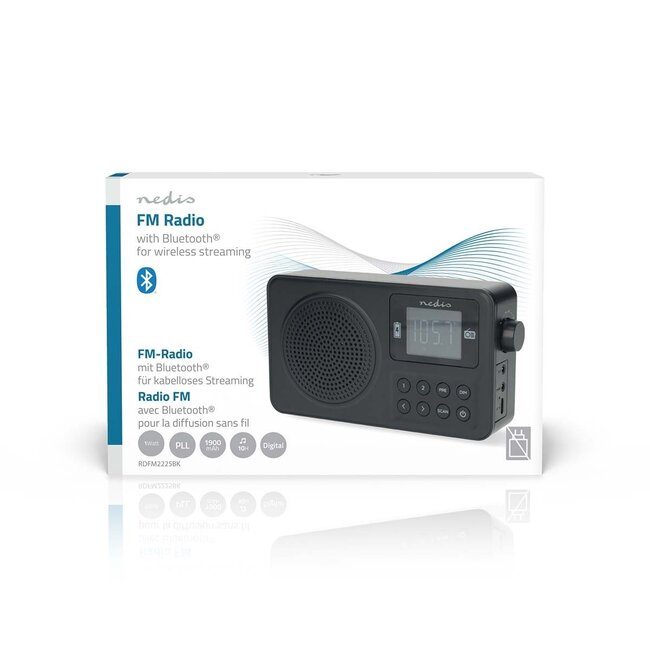 Nedis tragbares Radio | FM, Bluetooth & AUX | 2W | Schwarz